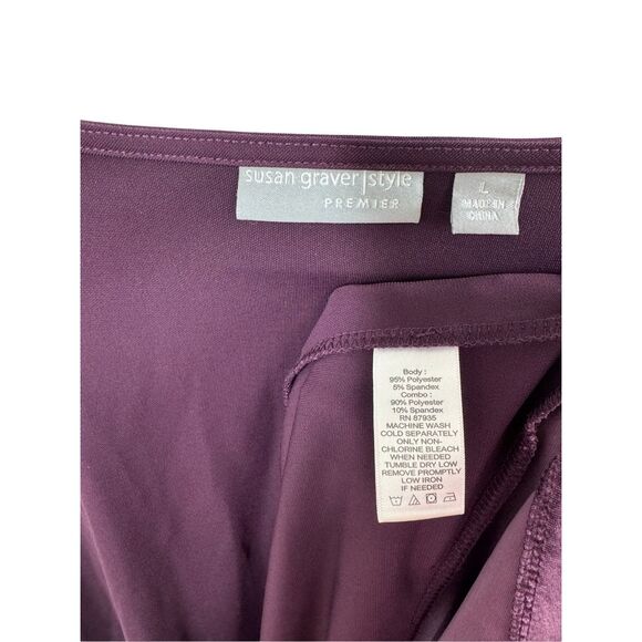 NWOT Susan Graver Purple 3/4 Sleeve Tunic Blouse Size L Velvet Asymmetrical Hem - Picture 2 of 9